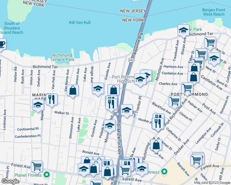 map of restaurants, bars, coffee shops, grocery stores, and more near 184 Morningstar Road in Staten Island