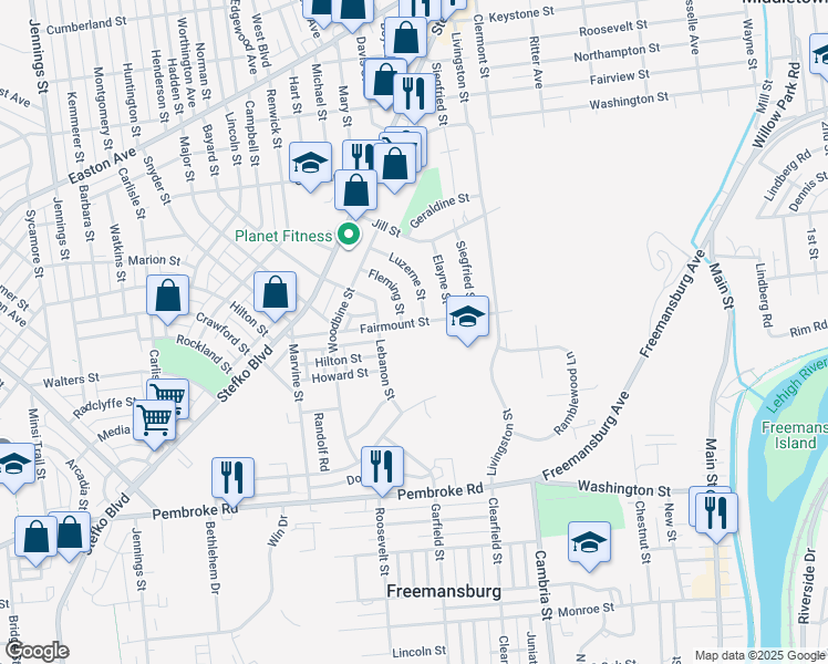 map of restaurants, bars, coffee shops, grocery stores, and more near 1440 Fairmount Street in Bethlehem