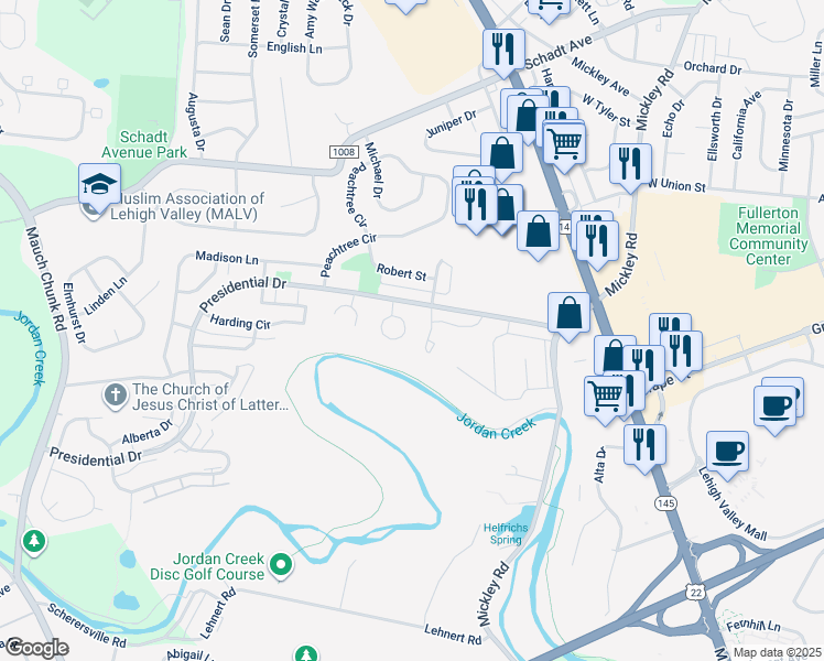 map of restaurants, bars, coffee shops, grocery stores, and more near 15 Eisenhower Circle in Fullerton