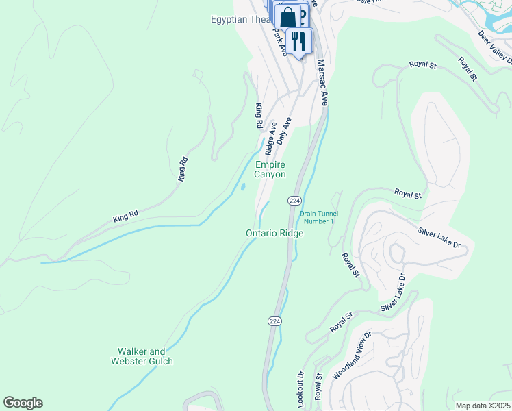 map of restaurants, bars, coffee shops, grocery stores, and more near 336 Daly Avenue in Park City