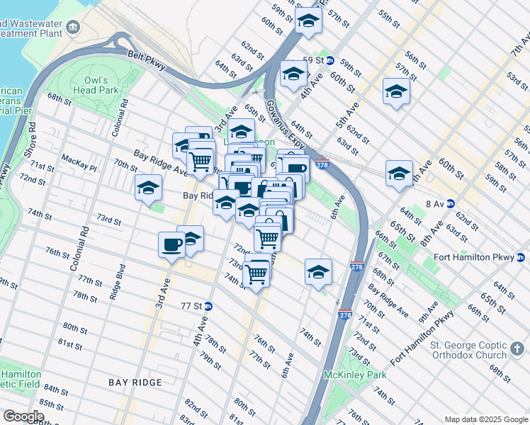 map of restaurants, bars, coffee shops, grocery stores, and more near 466 Bay Ridge Avenue in Brooklyn