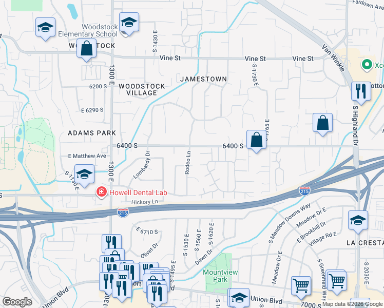 map of restaurants, bars, coffee shops, grocery stores, and more near 1562 East Rothmoor Circle in Murray