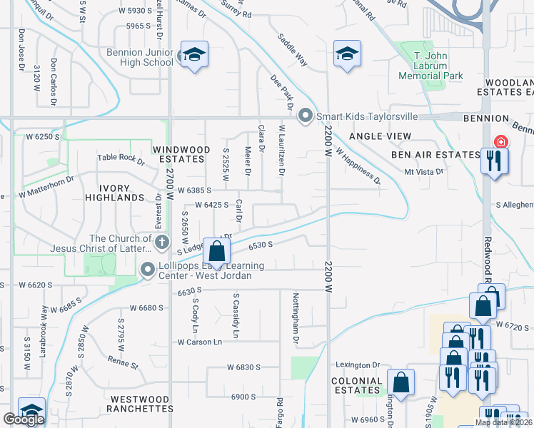 map of restaurants, bars, coffee shops, grocery stores, and more near 6454 Garth Circle in Taylorsville