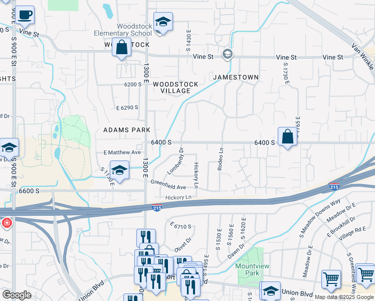 map of restaurants, bars, coffee shops, grocery stores, and more near 1429 East Sumac Way in Murray
