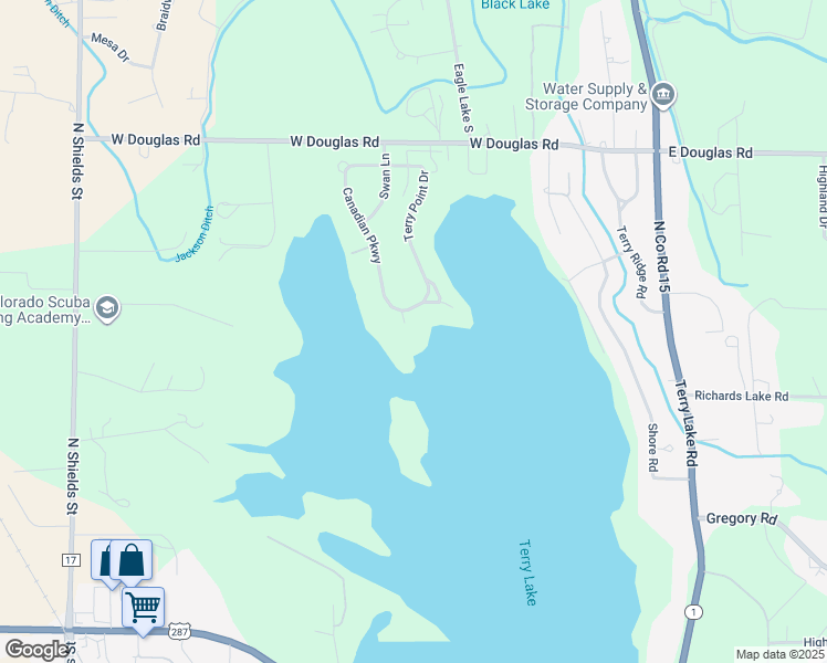 map of restaurants, bars, coffee shops, grocery stores, and more near 3309 Canadian Parkway in Fort Collins