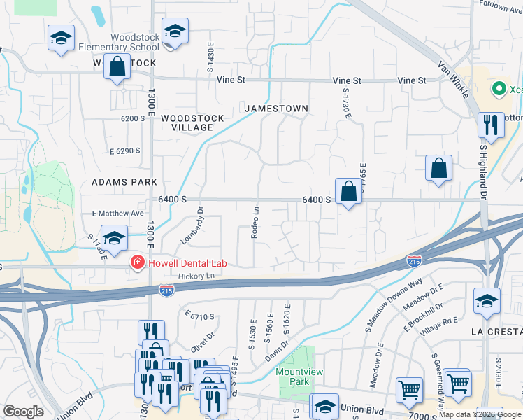 map of restaurants, bars, coffee shops, grocery stores, and more near 1562 East Rothmoor Circle in Murray