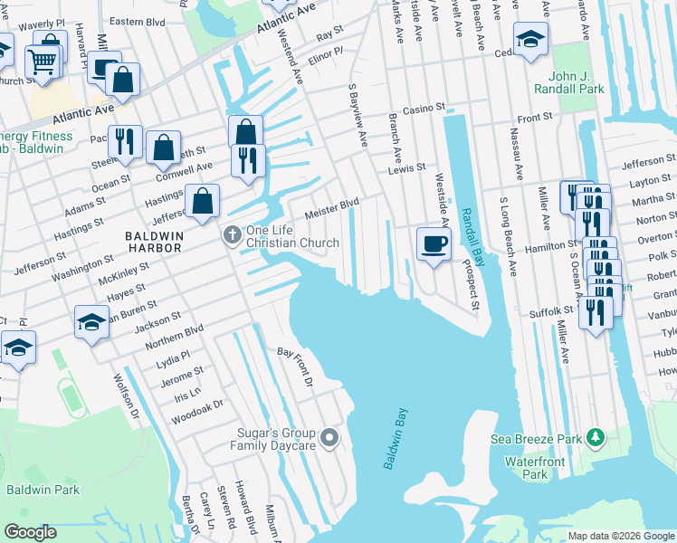 map of restaurants, bars, coffee shops, grocery stores, and more near 88 Lester Avenue in Freeport