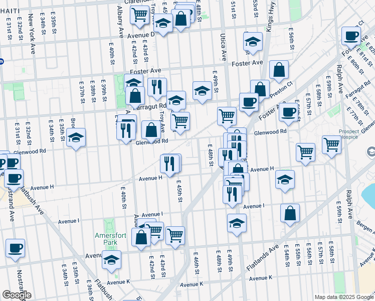 map of restaurants, bars, coffee shops, grocery stores, and more near 4611 Glendale Court in Brooklyn