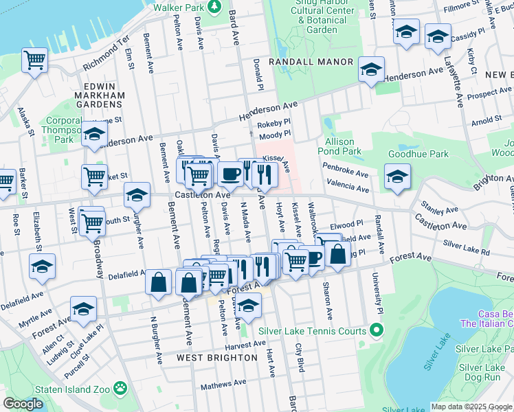 map of restaurants, bars, coffee shops, grocery stores, and more near 46 North Mada Avenue in Staten Island
