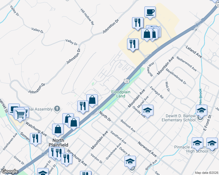 map of restaurants, bars, coffee shops, grocery stores, and more near 411 U.S. 22 in Plainfield