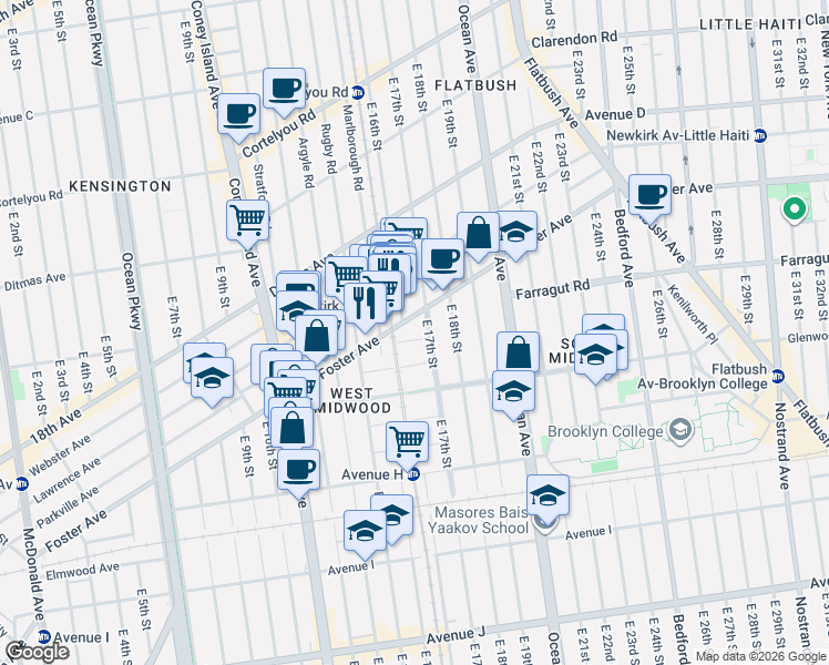 map of restaurants, bars, coffee shops, grocery stores, and more near 51 Dekoven Court in Brooklyn
