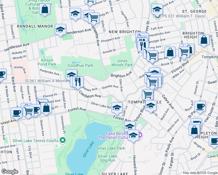 map of restaurants, bars, coffee shops, grocery stores, and more near 5 Harbor View Court in Staten Island