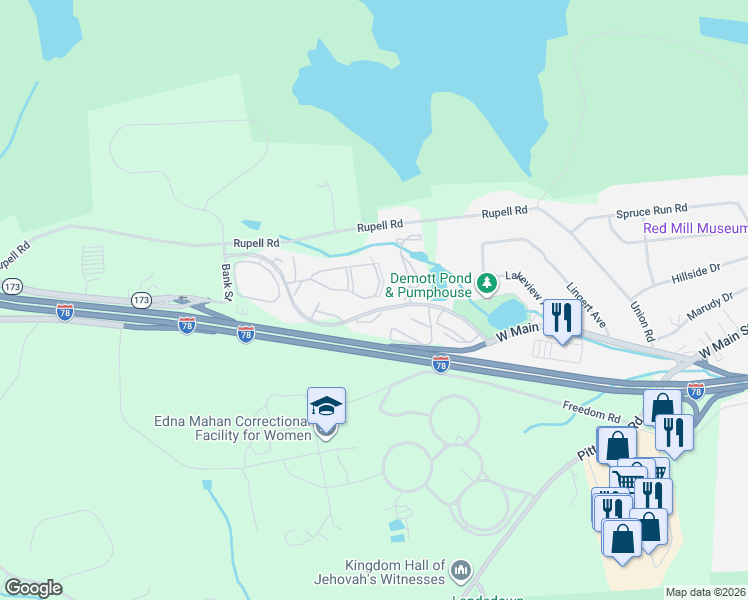 map of restaurants, bars, coffee shops, grocery stores, and more near 46 Hillside Court in Clinton