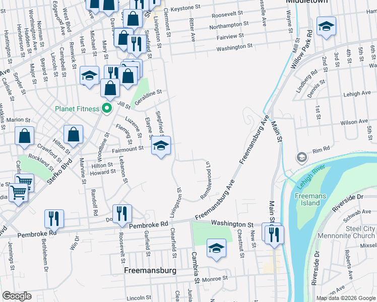 map of restaurants, bars, coffee shops, grocery stores, and more near 601 Abbe Court in Freemansburg