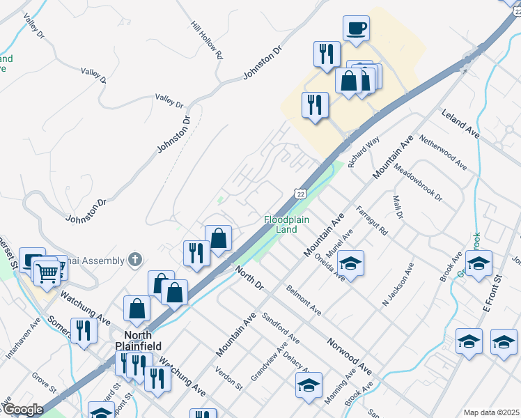 map of restaurants, bars, coffee shops, grocery stores, and more near 411 U.S. 22 in Plainfield