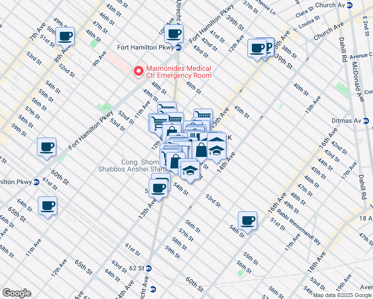 map of restaurants, bars, coffee shops, grocery stores, and more near 5115 13th Avenue in Brooklyn