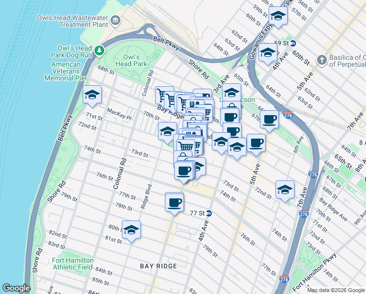 map of restaurants, bars, coffee shops, grocery stores, and more near 234 Ovington Avenue in Brooklyn