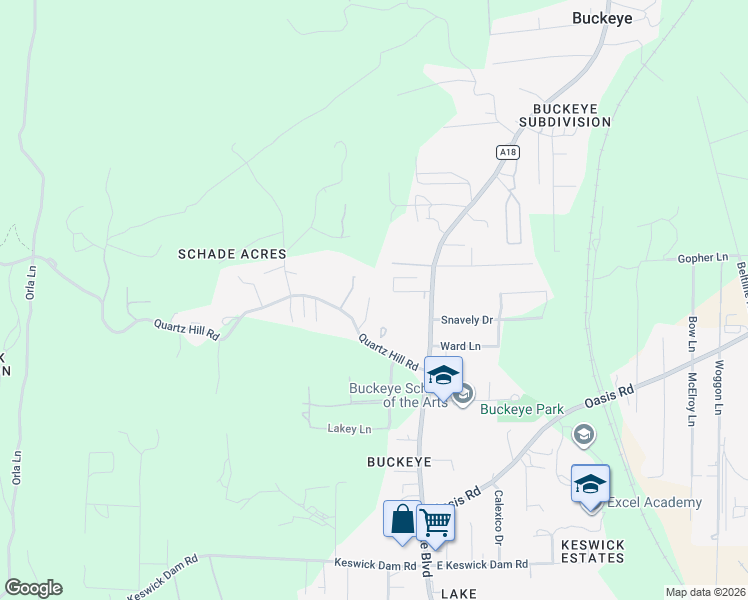map of restaurants, bars, coffee shops, grocery stores, and more near 1975 Quails Nest Private Road in Redding