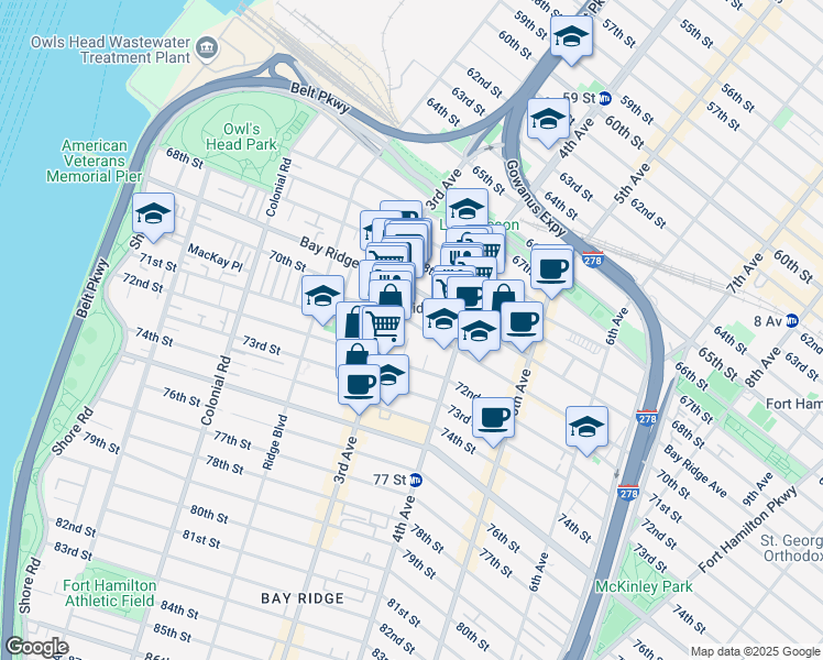 map of restaurants, bars, coffee shops, grocery stores, and more near 342 Bay Ridge Avenue in Brooklyn