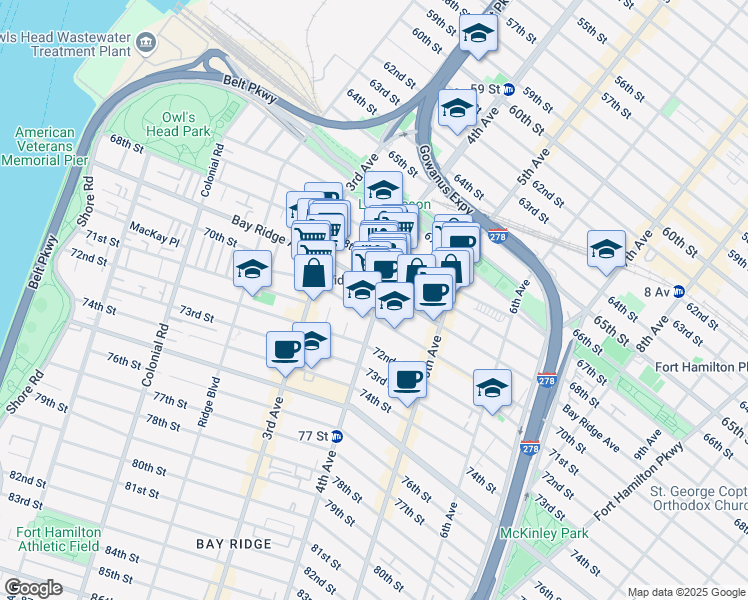 map of restaurants, bars, coffee shops, grocery stores, and more near 377 Bay Ridge Avenue in Brooklyn