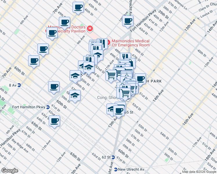 map of restaurants, bars, coffee shops, grocery stores, and more near 1131 53rd Street in Brooklyn