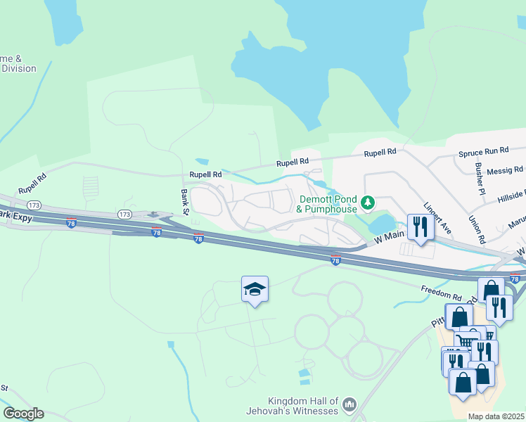 map of restaurants, bars, coffee shops, grocery stores, and more near 14 Crossway in Clinton
