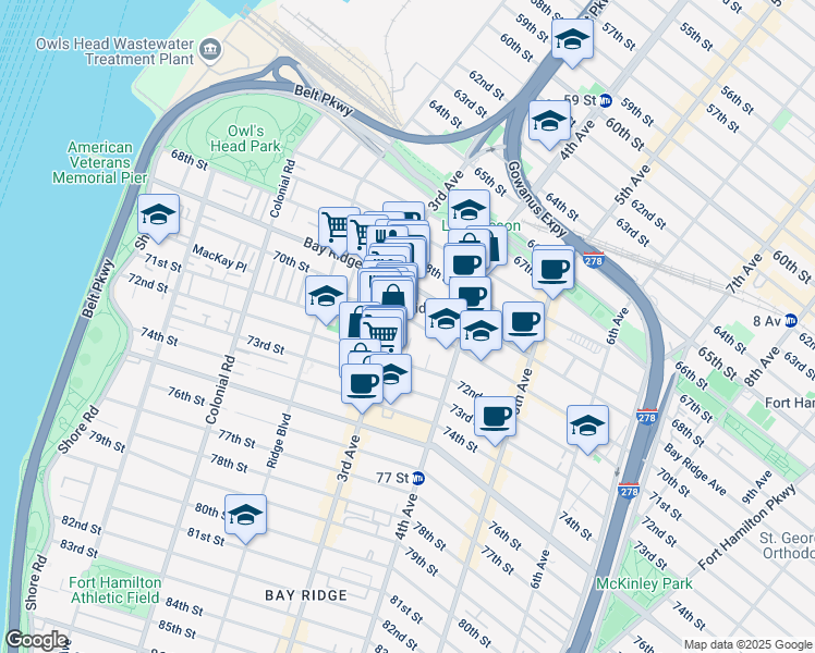 map of restaurants, bars, coffee shops, grocery stores, and more near 6928 3rd Avenue in Brooklyn