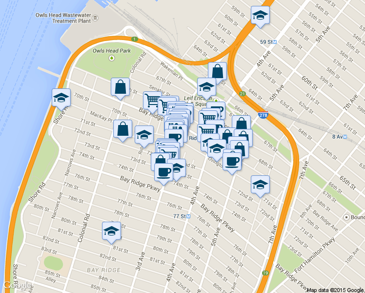 map of restaurants, bars, coffee shops, grocery stores, and more near 6928 3rd Avenue in Brooklyn
