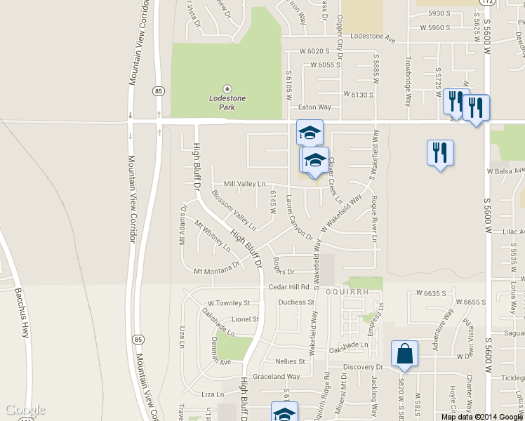 map of restaurants, bars, coffee shops, grocery stores, and more near 6421 Gold Valley Ct in Salt Lake City