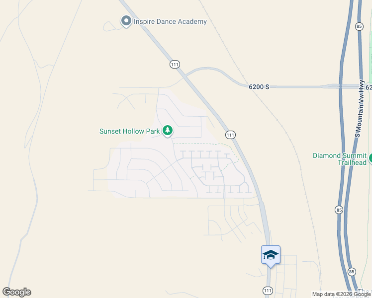 map of restaurants, bars, coffee shops, grocery stores, and more near 6429 South Crimson Sky Court in West Jordan