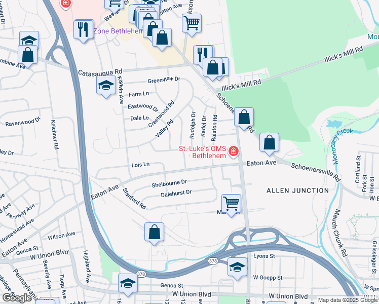 map of restaurants, bars, coffee shops, grocery stores, and more near 1353 Richard Avenue in Bethlehem