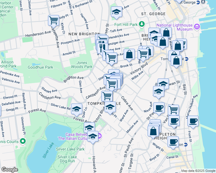 map of restaurants, bars, coffee shops, grocery stores, and more near Castleton Ave & Cebra Ave in Staten Island