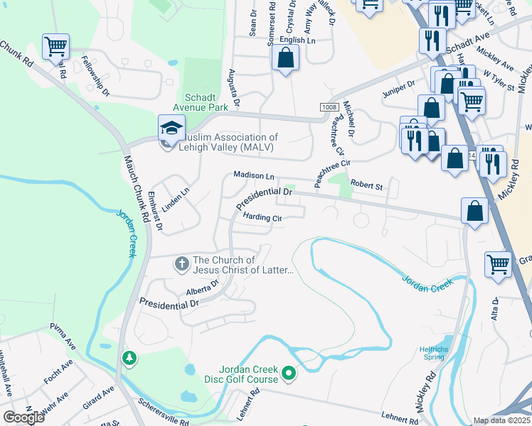 map of restaurants, bars, coffee shops, grocery stores, and more near 1653 Harding Circle in Fullerton