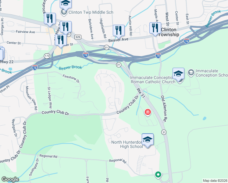 map of restaurants, bars, coffee shops, grocery stores, and more near 4 Greenbriar Lane in Clinton Township