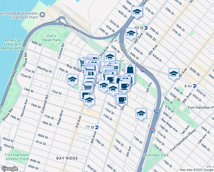 map of restaurants, bars, coffee shops, grocery stores, and more near 6816 4th Avenue in Brooklyn