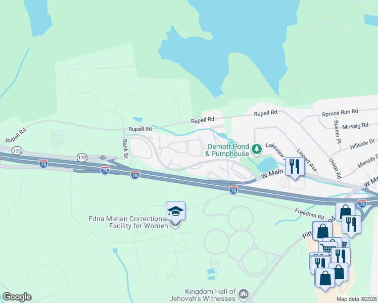 map of restaurants, bars, coffee shops, grocery stores, and more near 14 Crossway in Clinton