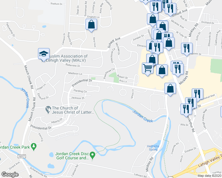 map of restaurants, bars, coffee shops, grocery stores, and more near 141 Johnson Court in Whitehall