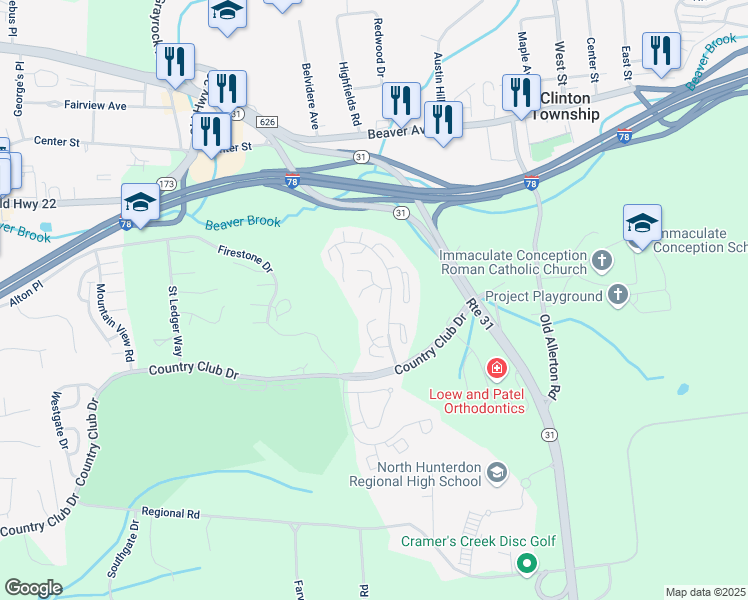 map of restaurants, bars, coffee shops, grocery stores, and more near 9 Greenbriar Lane in Hunterdon County