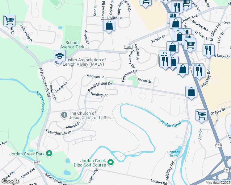 map of restaurants, bars, coffee shops, grocery stores, and more near 8 Lincoln Place in Fullerton