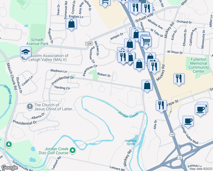 map of restaurants, bars, coffee shops, grocery stores, and more near 8 Eisenhower Circle in Whitehall