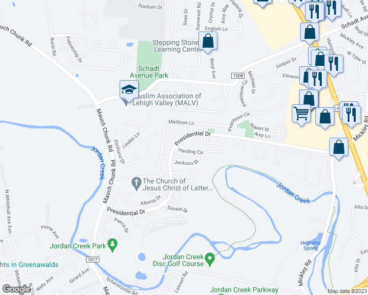 map of restaurants, bars, coffee shops, grocery stores, and more near 1671 Harding Circle in Fullerton