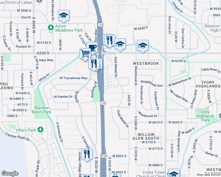map of restaurants, bars, coffee shops, grocery stores, and more near 3531 West Green Springs Lane in West Jordan