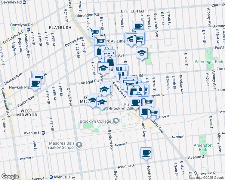 map of restaurants, bars, coffee shops, grocery stores, and more near 645 East 26th Street in Brooklyn