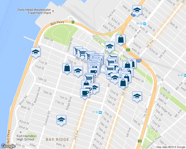 map of restaurants, bars, coffee shops, grocery stores, and more near 6928 3rd Avenue in Brooklyn