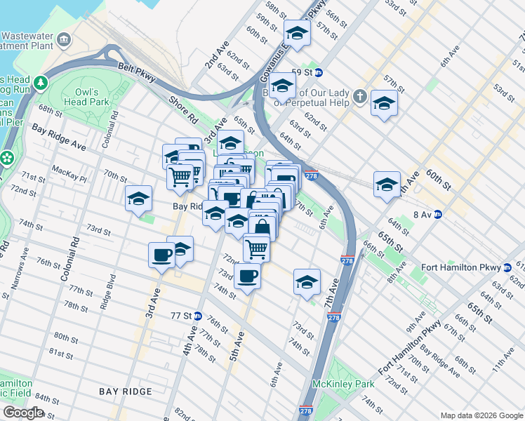 map of restaurants, bars, coffee shops, grocery stores, and more near 457 68th Street in Brooklyn