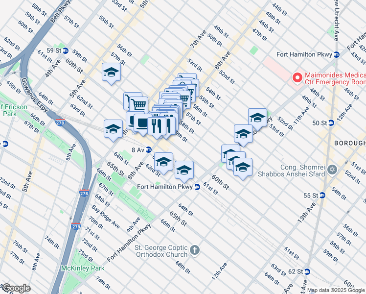 map of restaurants, bars, coffee shops, grocery stores, and more near 833 60th Street in Brooklyn