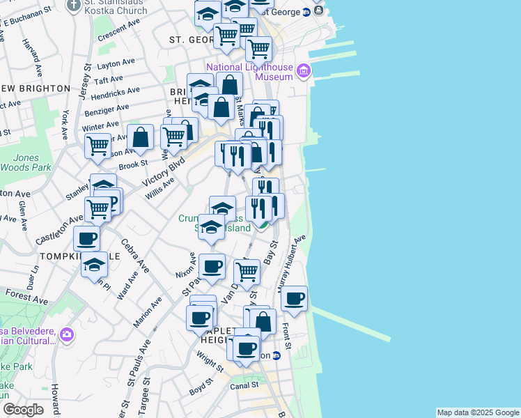 map of restaurants, bars, coffee shops, grocery stores, and more near 137 Van Duzer Street in Staten Island