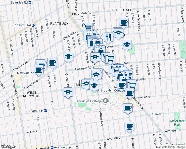 map of restaurants, bars, coffee shops, grocery stores, and more near 2775 Bedford Avenue in Brooklyn