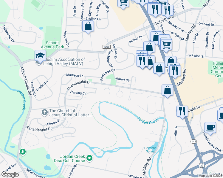 map of restaurants, bars, coffee shops, grocery stores, and more near 167 Johnson Court in Whitehall