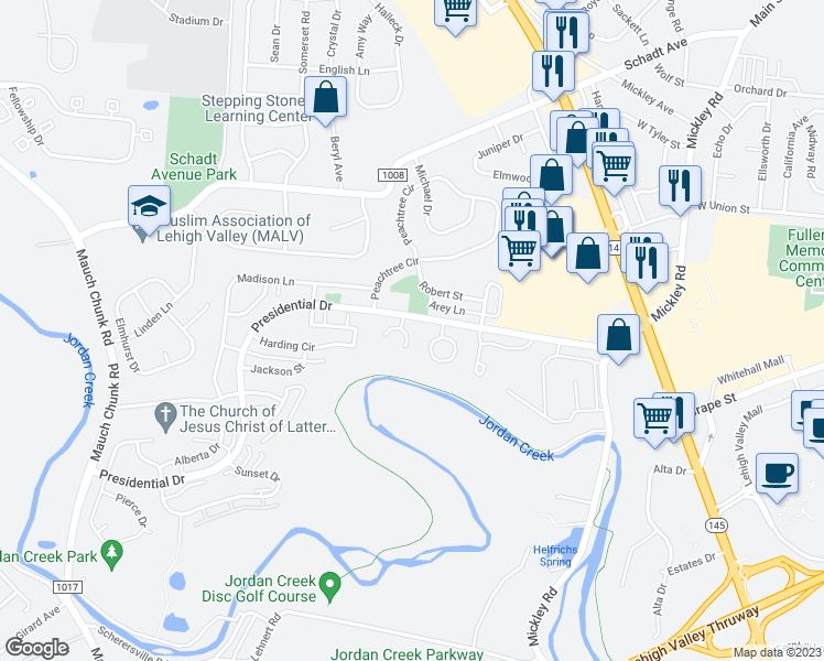 map of restaurants, bars, coffee shops, grocery stores, and more near 167 Johnson Court in Whitehall